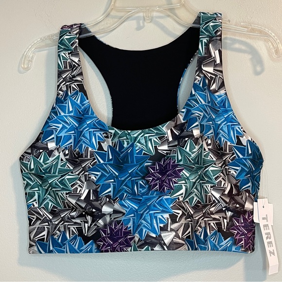 Terez Gift Wrap Sports Bra Black/Silver/Blue - Picture 1 of 4